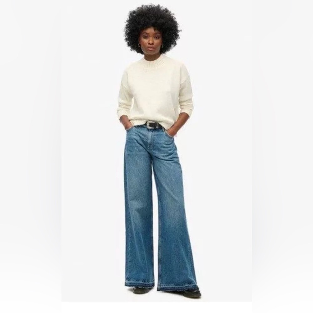 Superdry Blue Wide Leg Flare Jeans
